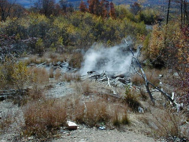 The ground burning at the surface over the Centralia underground coal fire.