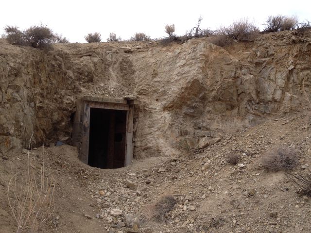An abandoned mine shaft in the Alabama Hills, California, near the contact of the Alabama Hills Granite with metamorphic wall rock.