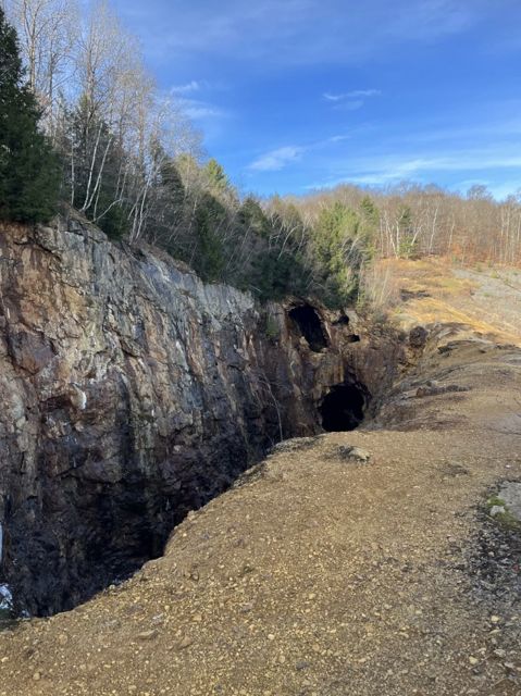 Abandoned tunnels in bedrock at the Elizabeth Mine in Strafford, Vermont, a copper mine abandoned in 1957 and placed on the Superfund National Priority List in 2001.