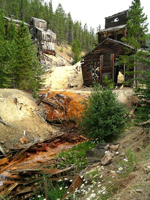 An abandoned mine site on Galena Creek in the Barker mining district of central Montana, a source of toxic metals in the stream below.