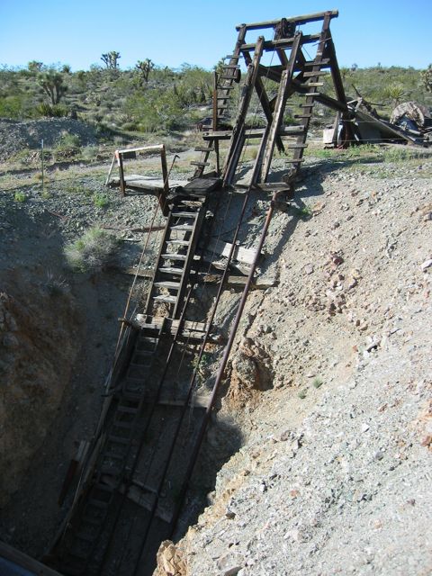 An abandoned mine shaft in the Mojave Basin and Range Ecoregion of Nevada, photographed in August 2002.
